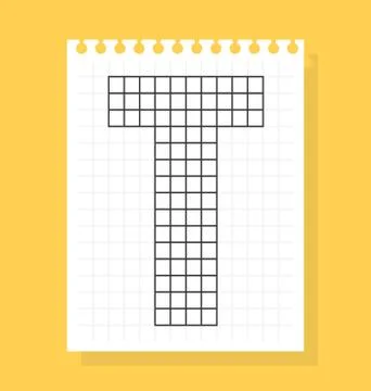 T letter on notepad sheet of squared paper, made of squares. Vector illustrat Stock Illustration