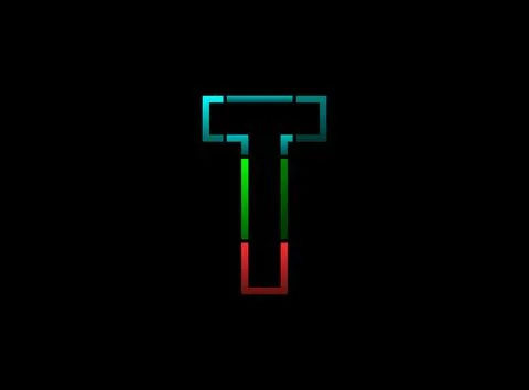 T letter vector outline stroke desing, font logo. Red, green, blue color on b Stock Illustration
