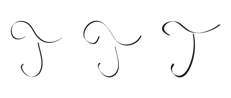 T Letter Victorian Initial Cursive Hand Written Calligraphic Alphabet Set f.. Stock Illustration