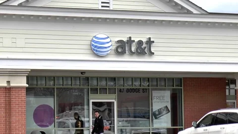 AT&amp;T mobile cellphone retail storefront location Video stock 74537868