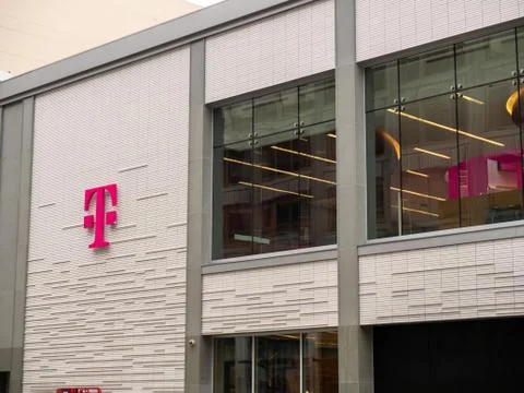 T-Mobile logo on flagship store in downtown San Francisco Stock Photos