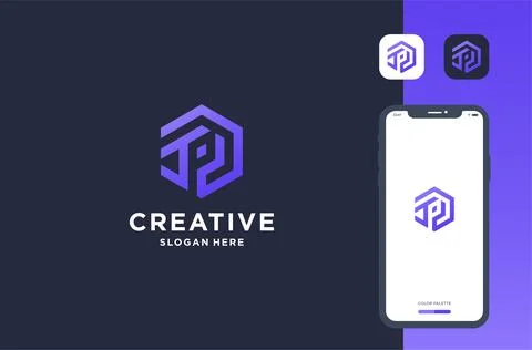 T p hexagon logo design business brand inspiration Stock Illustration
