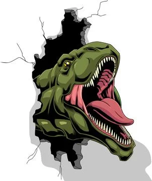T-Rex Dinosaur Breaks The Wall Graphic Design Stock Illustration