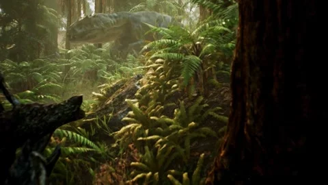 T-Rex Dinosaur going through the forest. Stock Footage 275861537