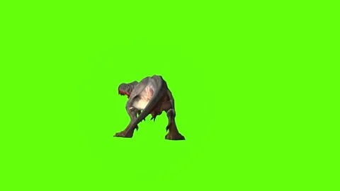 T-rex momma dinosaur hit torso left green screen animation 3D rendering Video stock 280646694