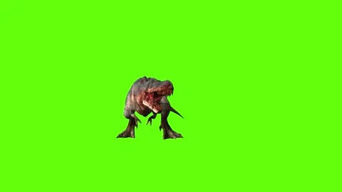 T-rex momma dinosaur hit torso left green screen animation 3D rendering Stock Footage 280646698