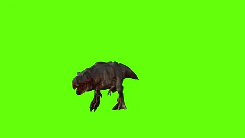 T-rex momma dinosaur run front stop green screen animation 3D rendering Stock Footage 280934055