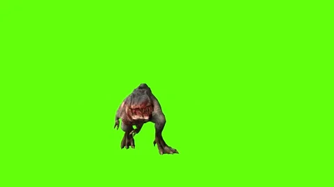 T-rex momma dinosaur run head butt left green screen animation 3D render Stock Footage 281142230