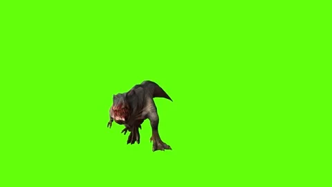 T-rex momma dinosaur run head butt right  green screen animation 3D rende Stock Footage 281142311