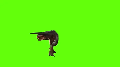 T-rex momma dinosaur sprint look left green screen animation 3D renderin Stock Footage 281142650