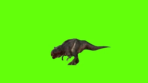 T-rex momma dinosaur turn 90 left green screen animation 3D rendering Stock Footage 281143041