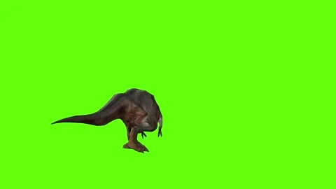 T-rex momma dinosaur turn 90 left green screen animation 3D rendering Stock Footage 281143079