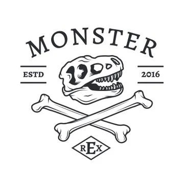 T-rex print vector. Jurassic dinosaur insignia. Tyrannosaurus dino t-shirt Stock Illustration