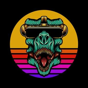 T rex sunset retro vector illustration Stock Illustration
