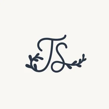 T S TS monogram logo. Ts minimalist handwriting initials or icon with floral Stock-Illustration