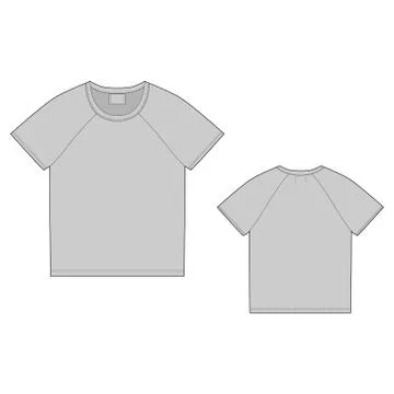 T-shirt design template. Front and back. Technical sketch raglan unisex t shi Stock Illustration