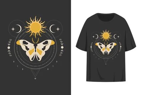 T shirt print design with celestial space butterfly monarch Stock Illustration