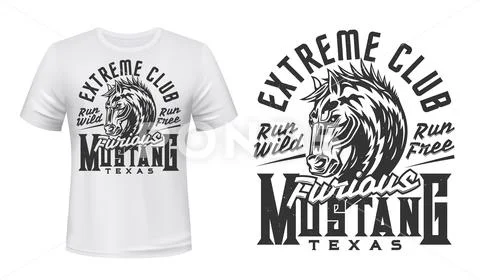 T-shirt print, mustang horse head, extreme club Stock Illustration