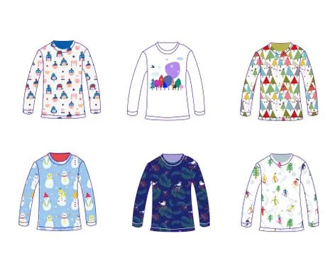 T-shirts or sweater set for Christmas with winter patterns and holidays desig Stock Illustration