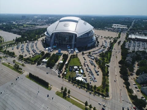 AT&amp;T Stadium above the Arlington street grid and lots 動画素材 79872653