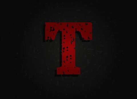 T vector red letter made of grunge texture. Insane Fear brutal font. Wicked n Illustrazione stock