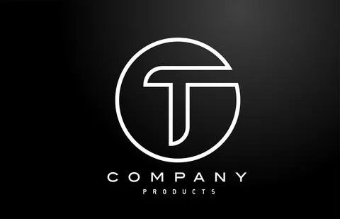 T white alphabet letter logo icon with black colour. Creative design for comp Ilustração Stock