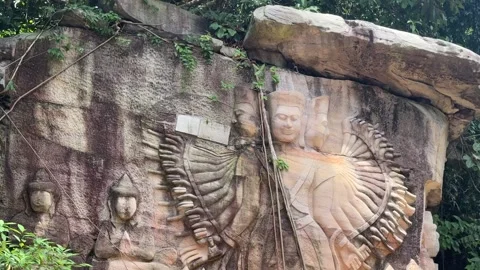 Ta Prasith Stone Carving at Koh Rong Samloem in Sihanoukville Cambodia Stock Footage 337090419