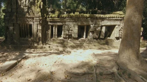 Ta Prohm temple at Angkor, built in the 13th century. Cambodia (A) Stock Footage 99738589