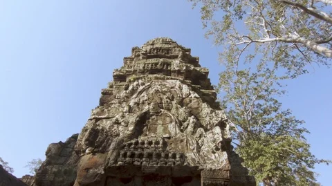 Ta Prohm temple at Angkor, built in the 13th century. Cambodia (C) Stock Footage 99740950
