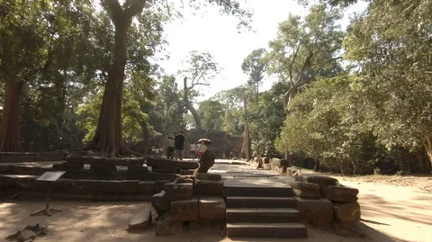 Ta Prohm temple at Angkor, built in the 13th century. Cambodia (D) Stock Footage 101843192