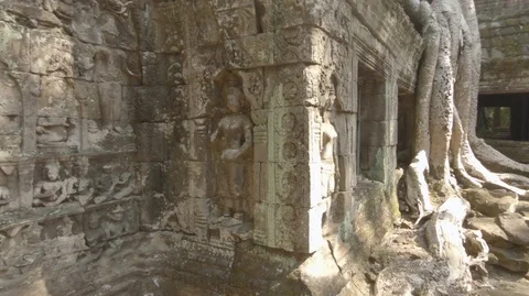 Ta Prohm temple at Angkor, built in the 13th century. Cambodia (E) Stock Footage 101843203