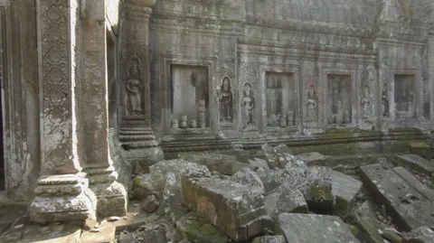 Ta Prohm temple at Angkor, built in the 13th century. Cambodia (F) Stock Footage 101843221