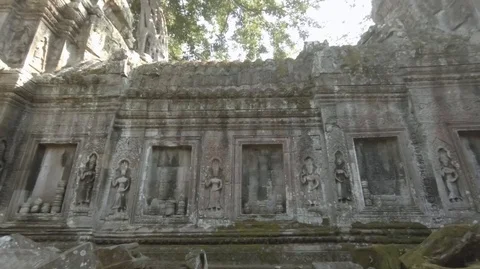 Ta Prohm temple at Angkor, built in the 13th century. Cambodia (G) Stock Footage 101843233