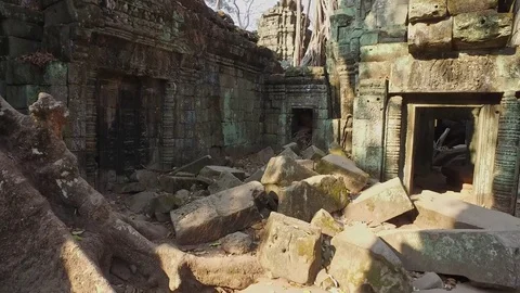 Ta Prohm Temple Interior Courtyard And Trees Stock Footage 73242046