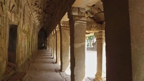 Ta Prohm Temple Interior Stone Passageway Stock Footage 73241790