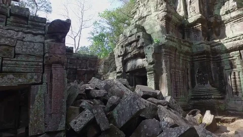 Ta Prohm Temple Interior Structure And Trees Stock Footage 73241620
