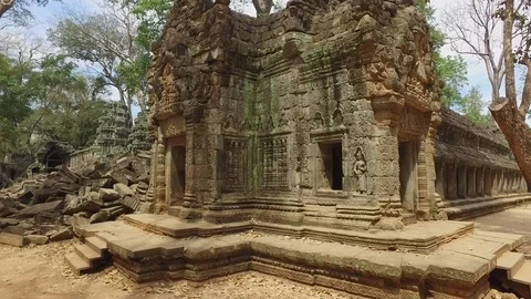 Ta Prohm Temple Interior Structure And Trees Stock Footage 73242021