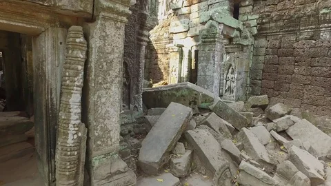 Ta Prohm Temple Interior Structure And Trees Stock Footage 73242079