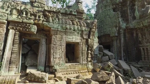 Ta Prohm Temple Interior Structure And Trees Stock Footage 73242437