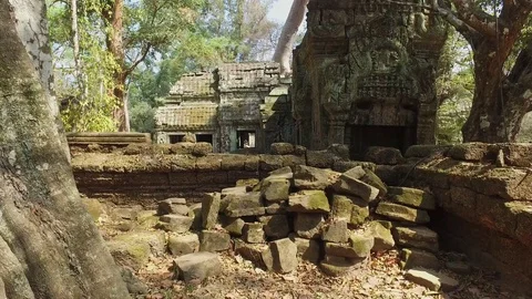 Ta Prohm Temple Interior Structure Stock Footage 73243431