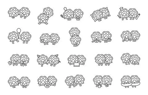 Taba paw couple set of cute cartoon characters イラスト素材
