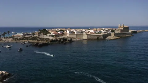 TABARCA, SPAIN – AUGUST 16, 2024. Aerial view of Tabarca island. Stock Footage 282686889