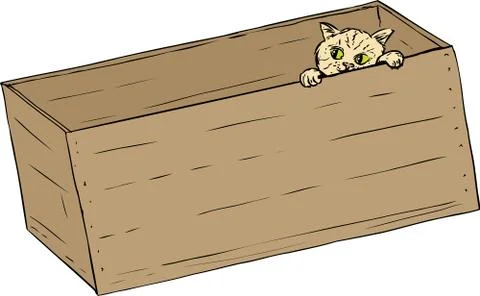 Tabby kitten peeking from edge of crate Stock Illustration