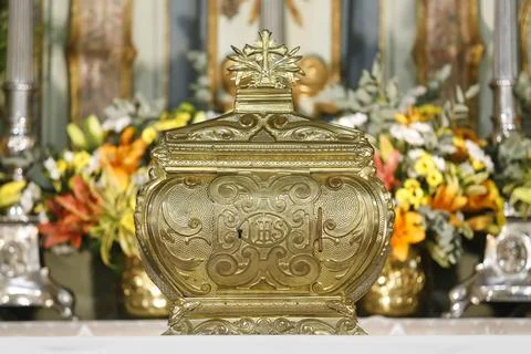 Tabernacle on the altar during the eucharistic vigil Stock Photos