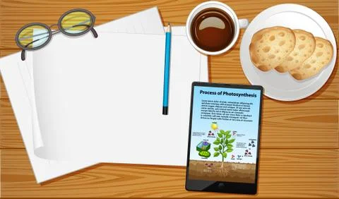 Table aerial view with mobile screen mockups Stock Illustration
