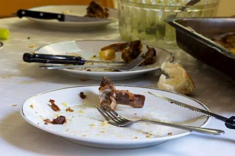 Table after meals Stock Photos