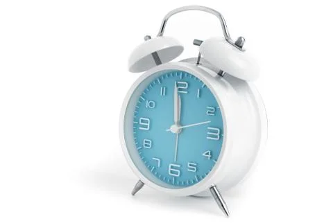Table alarm clock with time 1 minute to 12 hours with blue clock face, 11.59  Stock Photos