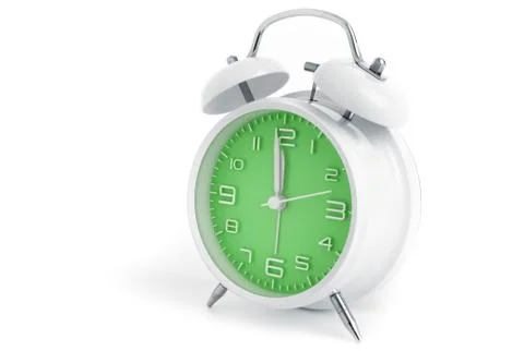 Table alarm clock with time 1 minute to 12 hours with green clock face, 11.59 Stock Photos