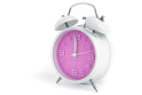 Table alarm clock with time 1 minute to 12 hours with pink clock face, 11.59  Foto stock