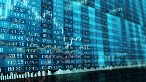 Table and bar graph of cryptocurrency stock exchange market indices animation. Видео 89484082